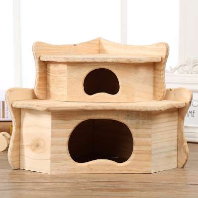 Non-toxic Natural pine wooden hedgehog cage hovel house hutch for guinea pig rat mice